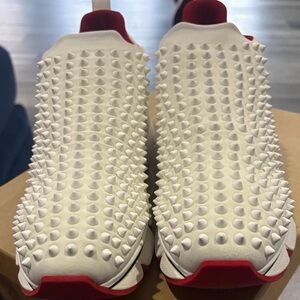 Christian Louboutin White and Red Spiked Sneakers